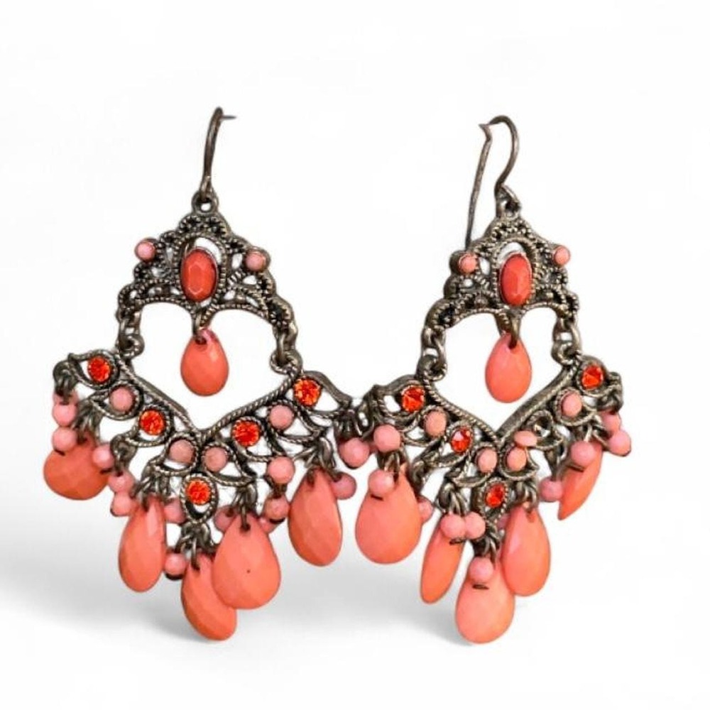 Vintage Y2K Coral Orange Chandelier Boho earrings